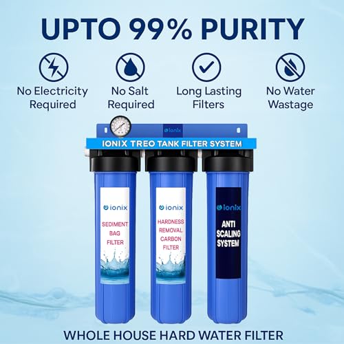 Image of IONIX Treo Tank Filtration System | water softner for bathroom, Whole House Filter for Salt less softner Effective Scaling & Hard Water Treatment with Triple Filter Setup