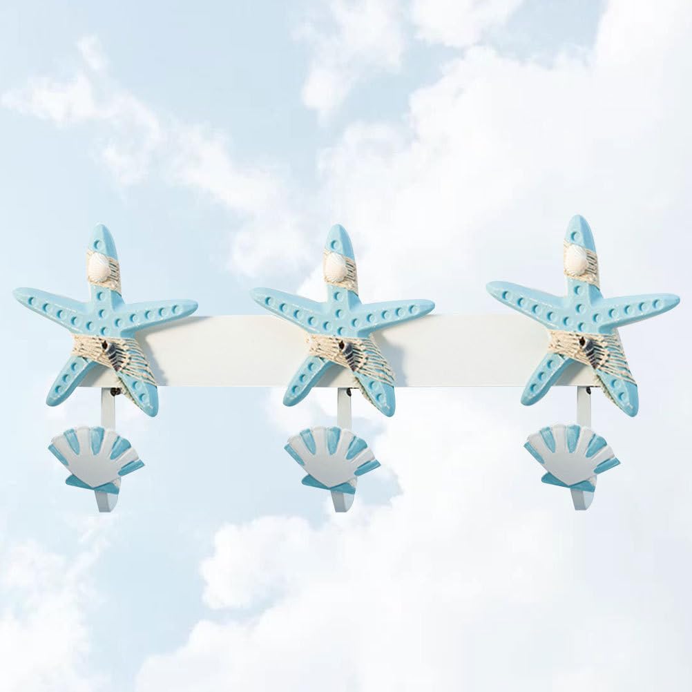 Amosfun Gancio Da Parete Stile Forma Di Stella Marina Appendino Creativo Con Slot Per Cappotti e Accessori Decorazione Murale Blu Sfumato Per Casa e Ufficio