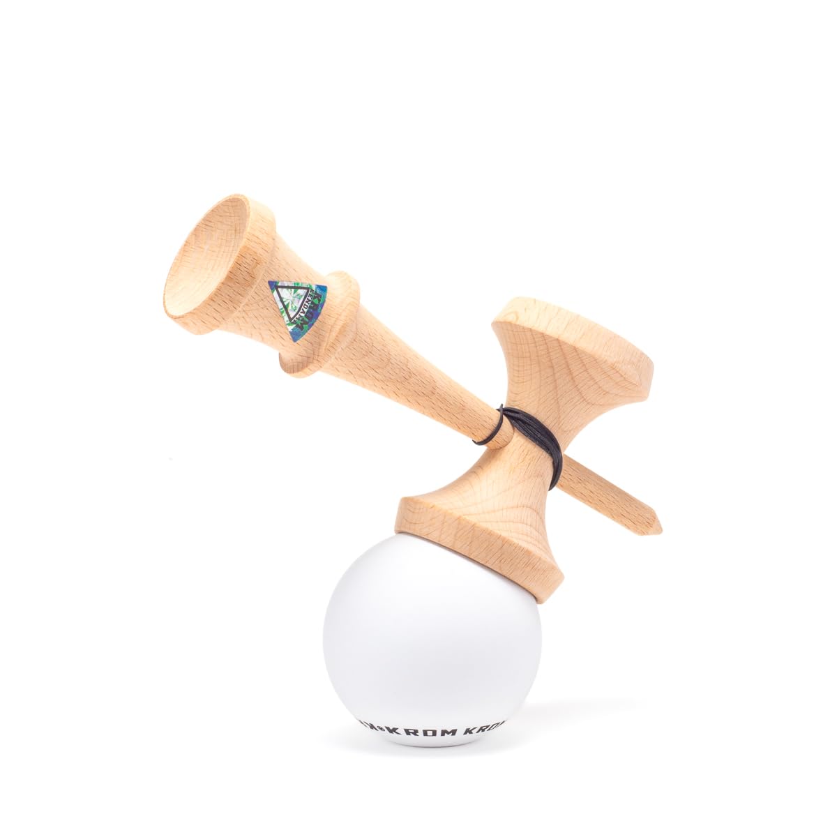 KROM Kendama POP Rubber Blanco – de madera de haya certificada – Madera de alta calidad – Para principiantes y profesionales – Pack : cuerda de repuesto + pegatinas