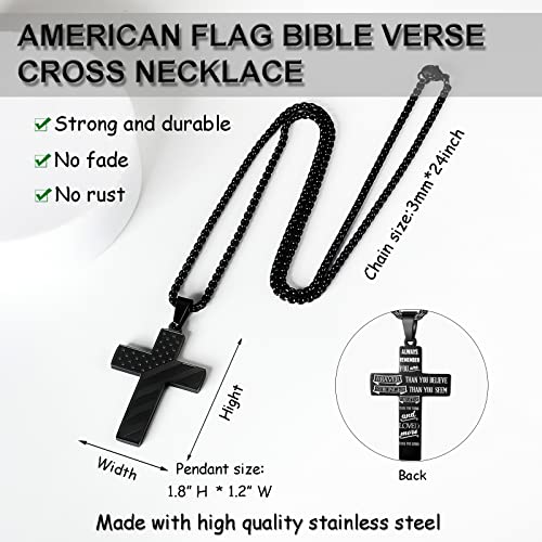 ZRAY American Flag Cross Necklace for Men Stainless Steel Chain 24inch Bible Verse Pendant Patriotic Jewelry Inspirational Christian Gift for Men4