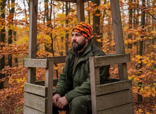 K & S Wendemütze Jagd Orange Signalcamo/Olivgrün Sichtbarkeit Drückjagd Treibjagd Beanie Mütze
