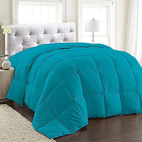 BedDecor 500 GSM Down Alternative Super Soft Premium Quality Microfiber Filling Comforter 600TC Solid 100% Egyptian Cotton (Turquoise Blue,King)