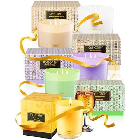 96NORTH Set of 5 Candles | 3 Wick and 1 Wick Jar Candles | Relaxing Aromatherapy Aesthetic Candle Cover