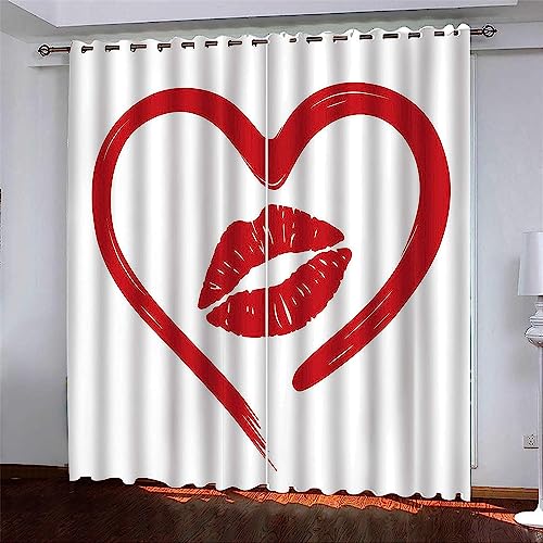 Cortinas Opacas Resistente Al Calor Y La Luz Para Salón Dormitorio Oficina Cortina,3D2 X 110 X 215 Cm Impresión De Labios En Forma De Corazón Modernos Cortinas Colgando De La Barra De La Co -9S8O6D6Z6