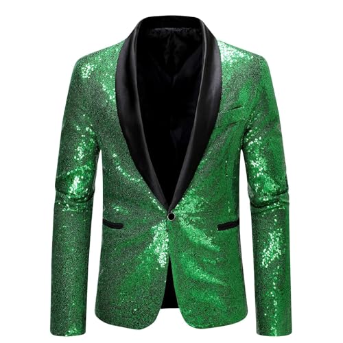 Generic Men's Shiny Sequins Blazer Tuxedo Party Dinner Prom One Button Suit Jacket Shawl Lapel Tuxedo for Wedding, Banquet