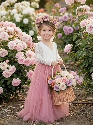 Image of 2Bunnies Girl Peony Lace Back A-Line Straight Tutu Tulle Party Flower Girl Dress