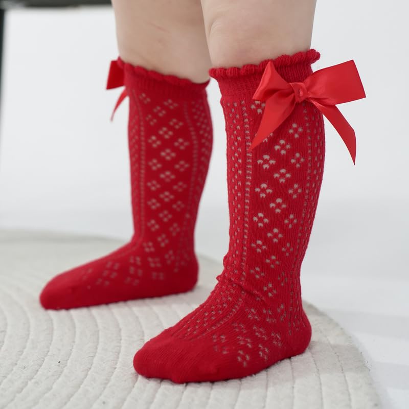 QandSweet Baby Girl Breathable Hollow Socks Resilient Knee High Stockings3