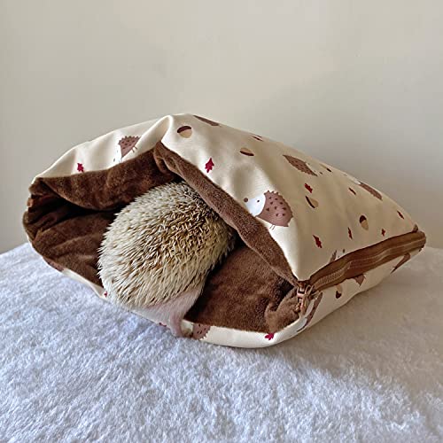 Friendly Zipper Waterproof Portable Sleeping Bag Pouch Hideout Cave Habitat For Hedgehog, Baby Guinea Pig, Hamster, Ferret, Squirrel, Small Animal Bed Nest House Cage Portable Cushion (Beige) #TOP1