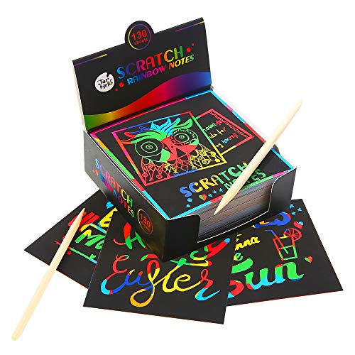 Jar Melo Scratch Off Rainbow Notes,130 Count, 2 Wooden Styluses, Scratch Art Paper