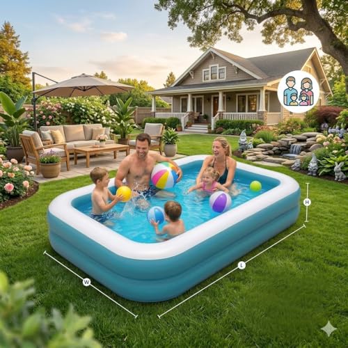 Image of 7 Feet Rectangular Inflatable Pool for Kids & Toddlers | Family Swimming Pool for Backyard | Durable Child-Safe PVC Inflatable Pool, Portable & Easy Inflate
