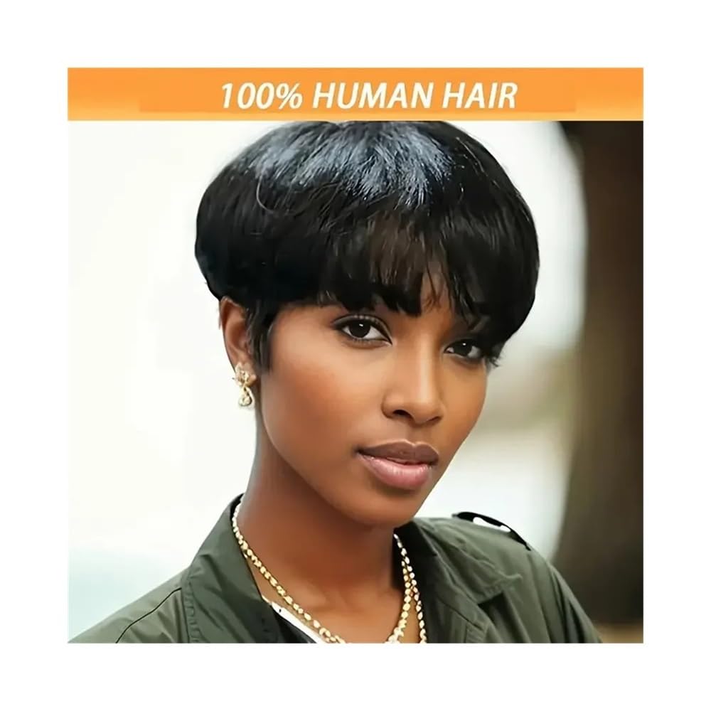 Femmes Cheveux Parrucche corte for capelli umani for donne nere Bob Pixie Glueless Wig Nessuna parrucca frontale in pizzo con frangia Extension per Capelli