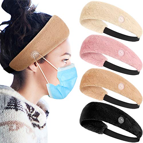 Chunyin 4 Pieces Woman Button Headbands Fur Hair Band Non-slip Hair Headband DIY Headbands for Nurse and Girls