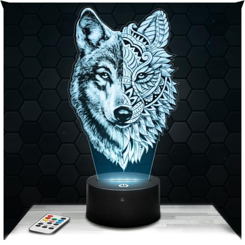Lampephoto.fr - Lampe 3D Loup Double Face Décoration Animal Réaliste Mandala, Idée Cadeau Homme Femme Objet Loup Double Face Veilleuse Adulte Déco Chambre,...
