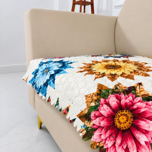Image of Homerz Premium Printed Quilted Velvet Sofa Slip Cover Protector with Tassels, Sofa Mat, Exact Size, Antislip Cover (Morocco, 2 Seater, Half)