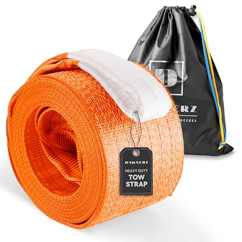 Dawnerz Tow Strap Heavy Duty 200000 lbs 30ft - Recovery Tow Rope 100 US Tons 9 m for Dump Trucks and Semi Tractor Trailer Trucks