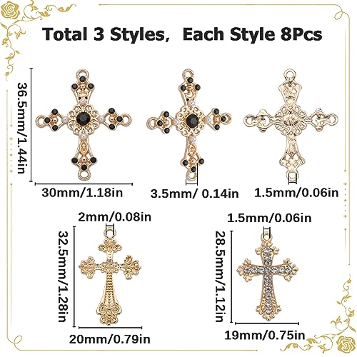 SUNNYCLUE 1 Box 24Pcs Cross Charms Baroque Style Golden Alloy Cross Bead Charms Bulk Rhinestone Micro Pave Cubic Zirconia Crucifix Shaped Charm for jewellery Making Charms DIY Necklace Craft Supplies - Image 2