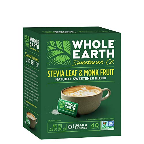 Whole Earth Sweetener Co. NATURE SWEET Stevia & Monk Fruit Sweetener, Erythritol Sweetener, Sweet Leaf Stevia Packets, Sugar Substitute, Natural Sweetener, 40-Count
