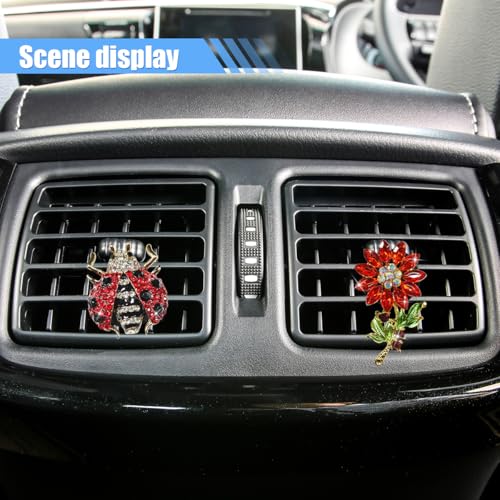 Image of 4PCS Bling Ladybug Flower Car Air Vent Clips, Crystal Rhinestone Car Vent Clip, Cute Air Conditioner Outlet Clip Charm, Car Interior Decorations for Women Girls (Red)