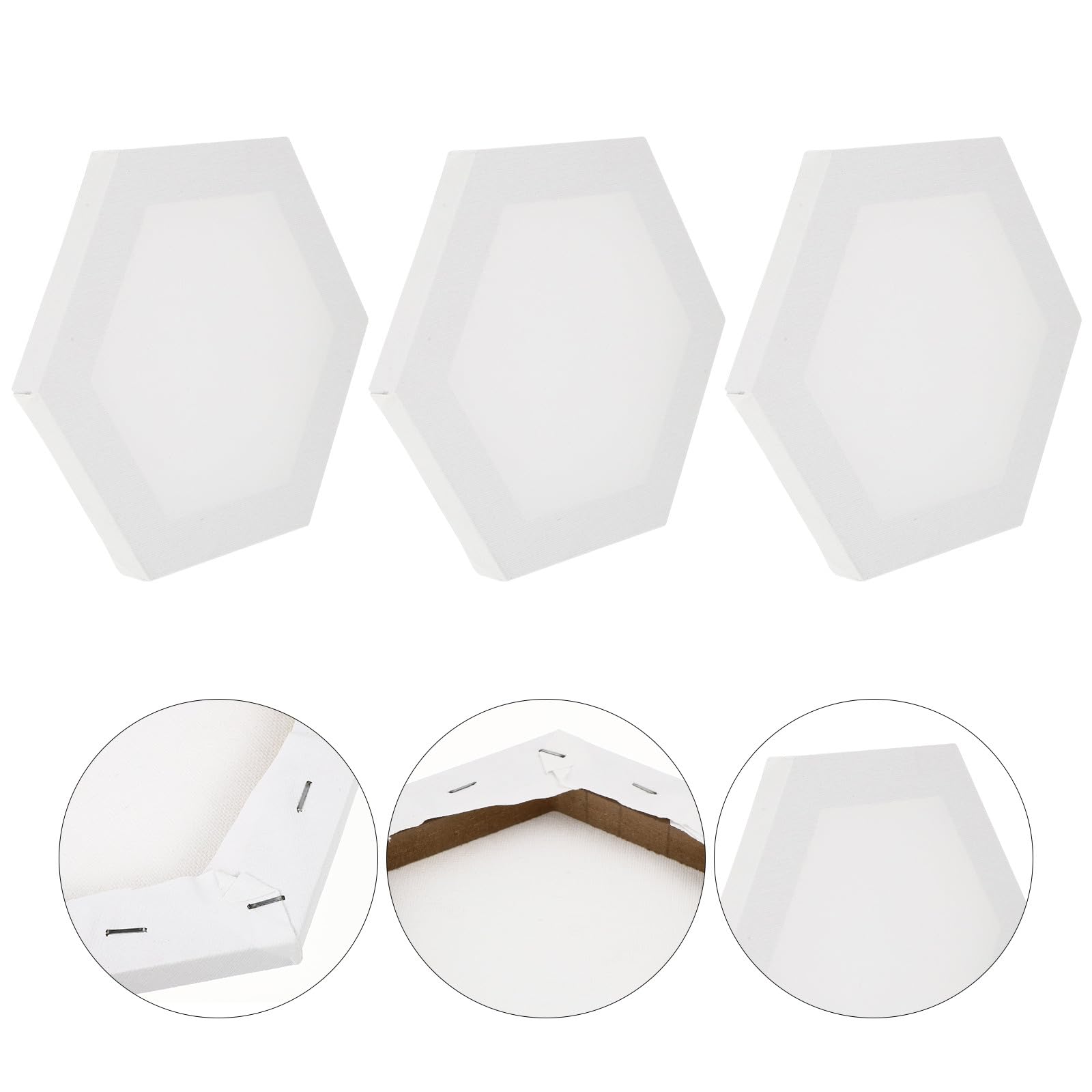 Lot de 3 Toiles à Peindre Hexagonales en Coton Blanc Cadre en Bois, pour Loisirs de Peinture pour Débutants et Étudiants