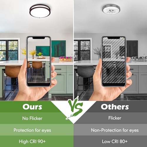 Image of 2-Pack 36W Dimmable LED Ceiling Lights, 12inch Oil Rubber Bronze Flush Mount Light Fixtures 3600LM 2700K /3000K /4000K /5000K /6500K Adjustable Ceiling Lights, Modern Lighting for Kitchen Hallway Bathroom