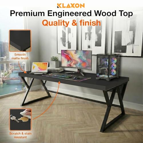 Image of Klaxon Modern Computer Desk for Home Office and Work, Engineered Wood Workstation Table with Keyboard Tray and Storage,(Riva 150 Black)