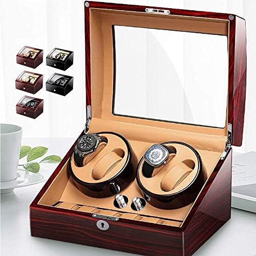 FENOKD Mechanical Watch Shaker Watch Winder for 4 Automatic Watches + 6 Storage Wooden Piano Paint Exterior Quiet Motor AC Adapter and Battery Powered