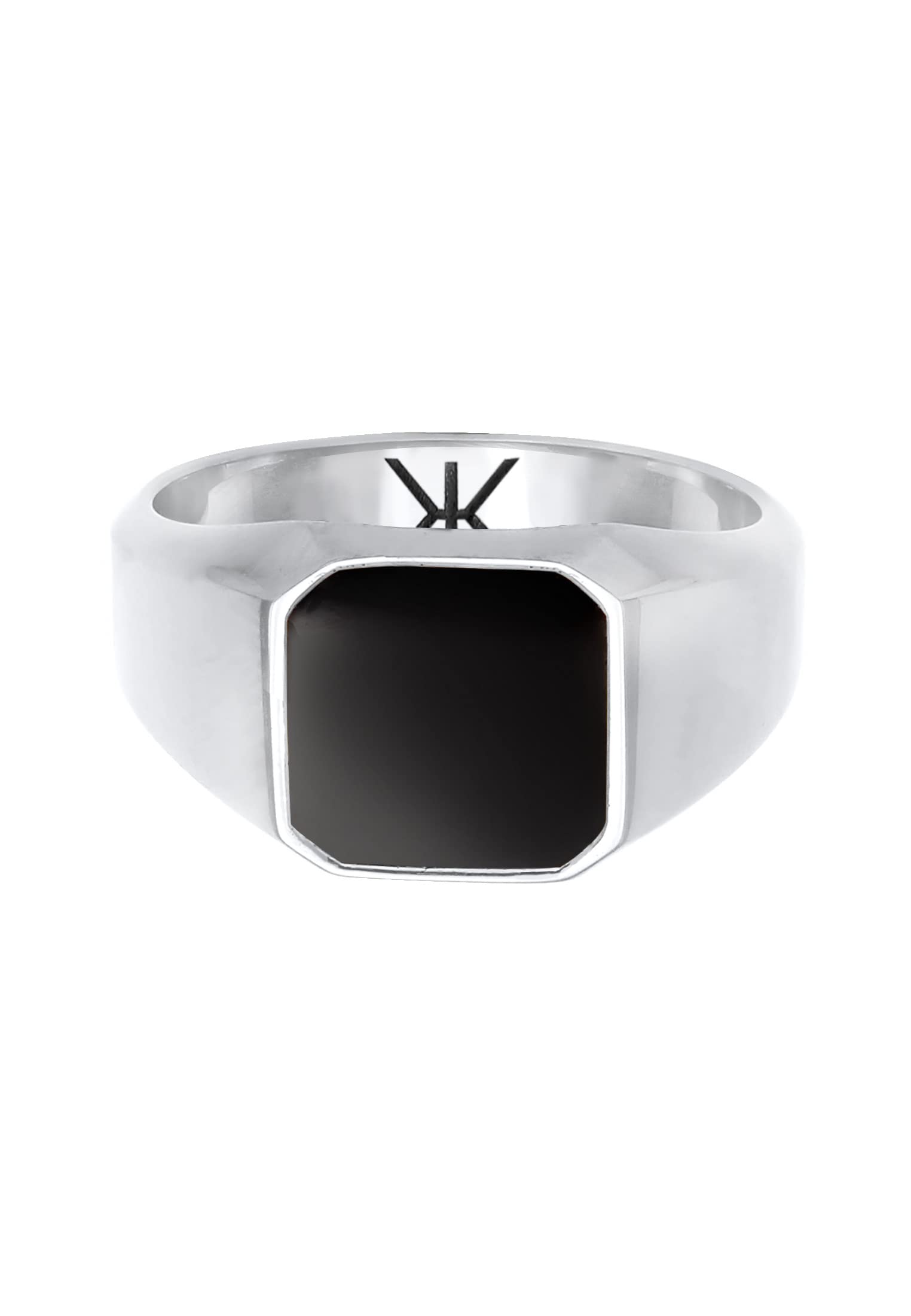 Kuzzoi Anillo de sello para hombre octágono con esmalte negro en plata de ley 925 maciza, 10 mm de ancho, anillo clásico de plata para hombre pulido en tamaño 60 – 66, 0610882720