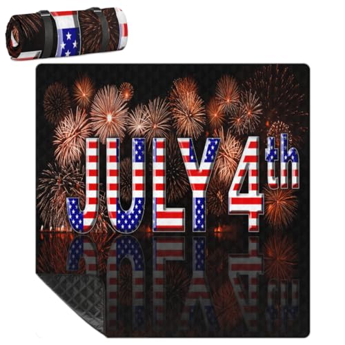 Shimoshe Extra Large Picnic Blankets 79”x 79”, Fireworks Waterproof Foldable Picnic Mat with Straps Portable Beach Blanket for Camping Park Grass Beach Indoor
