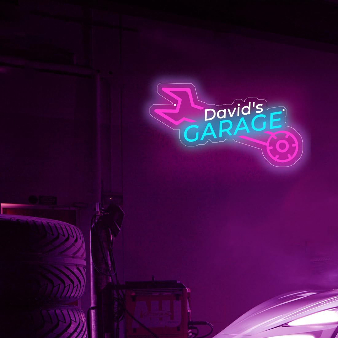 Insegna al neon personalizzata con motore a controllo motore, per decorazione da parete, incisione 3D personalizzata, per garage, grotta, officina, officina, figlio, papà, regalo di compleanno
