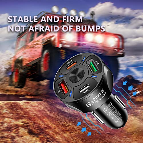 4-Port-Car-Charger-USB-C-Adapter-with-LED-LightQuick-Charge-with-Type-CPD-20WQC-30-Fast-Charging-Car-Cigarette-Lighter-Adapter-for-iPhone-14-13-12-S22-S21-S20-iPad-Pro-More-Car-Black