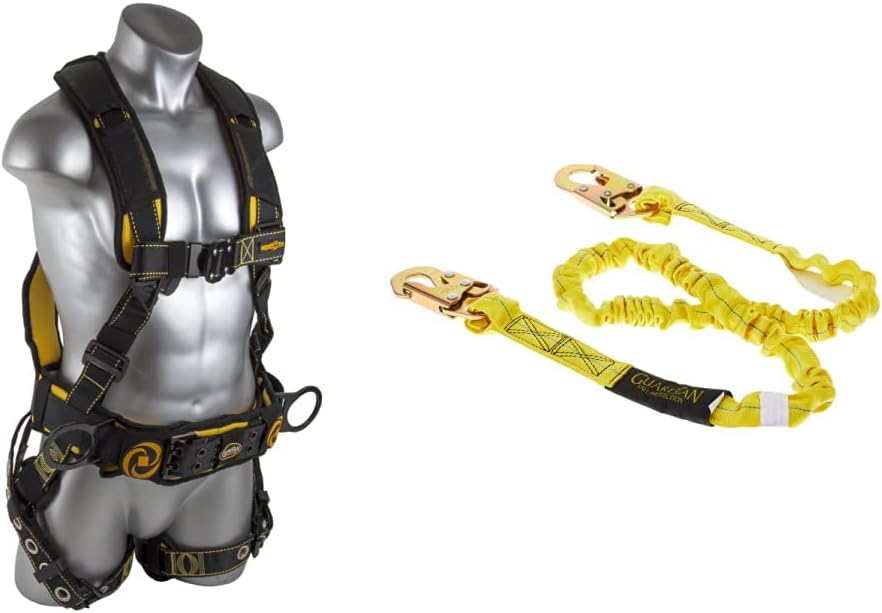 Guardian Fall Protection Cyclone Construction Harness Bundle with Internal Shock Lanyard (Medium/Large)
