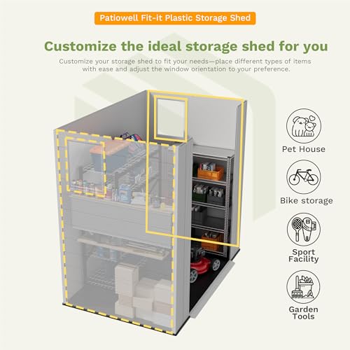 Image of Patiowell 6X4 FT Plastic Outdoor Storage Shed with Floor, Resin Tool Sheds with Lockable Door and Window, Weather-Resistant Garden Shed, Easy Assembly for Backyard, Patio, Light Grey