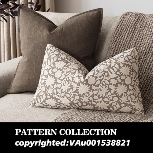 Image of Foindtower Set of 2 Decorative Neutral Floral Lumbar Throw Pillow Covers Accent Farmhouse Cushion Covers Boho Vintage Pillowcase for Couch Sofa Bedroom Living Room Home Decor,12x20 Inch,Tan