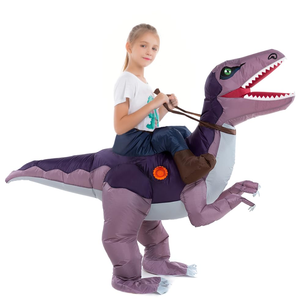 Child Inflatable Ride on Dinosaur Costume, T-rex, Velociraptor, Triceratops, Dilophosaurus, Pteranodon, Carnotaurus