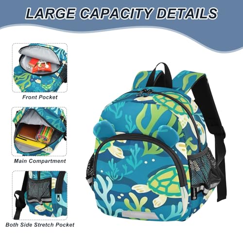 Kid's Backpack for Boys & Girls Toddler Bag Cute Green Turtles Backpack with Safety Leash4