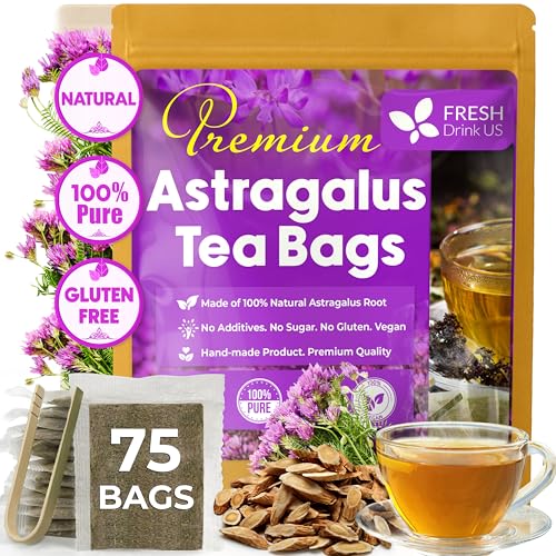 Image of FreshDrinkUS, Premium 75 Astragalus Root Tea Bags, 100% Natural & Pure from Astragalus Root. Astragalus Root Herbal Tea. Made with Natural Material Tea Bags. No Sugar, No Caffeine, No Gluten, Vegan.
