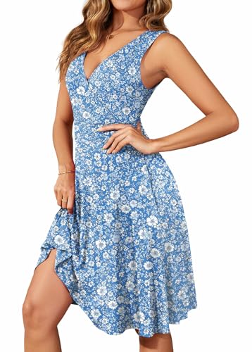 Image of WEACZZY Women's Summer Sleeveless Casual Dresses V-Neck Wrap Floral Holiday Tank Dress Flowy Beach Sundress with Pockets
