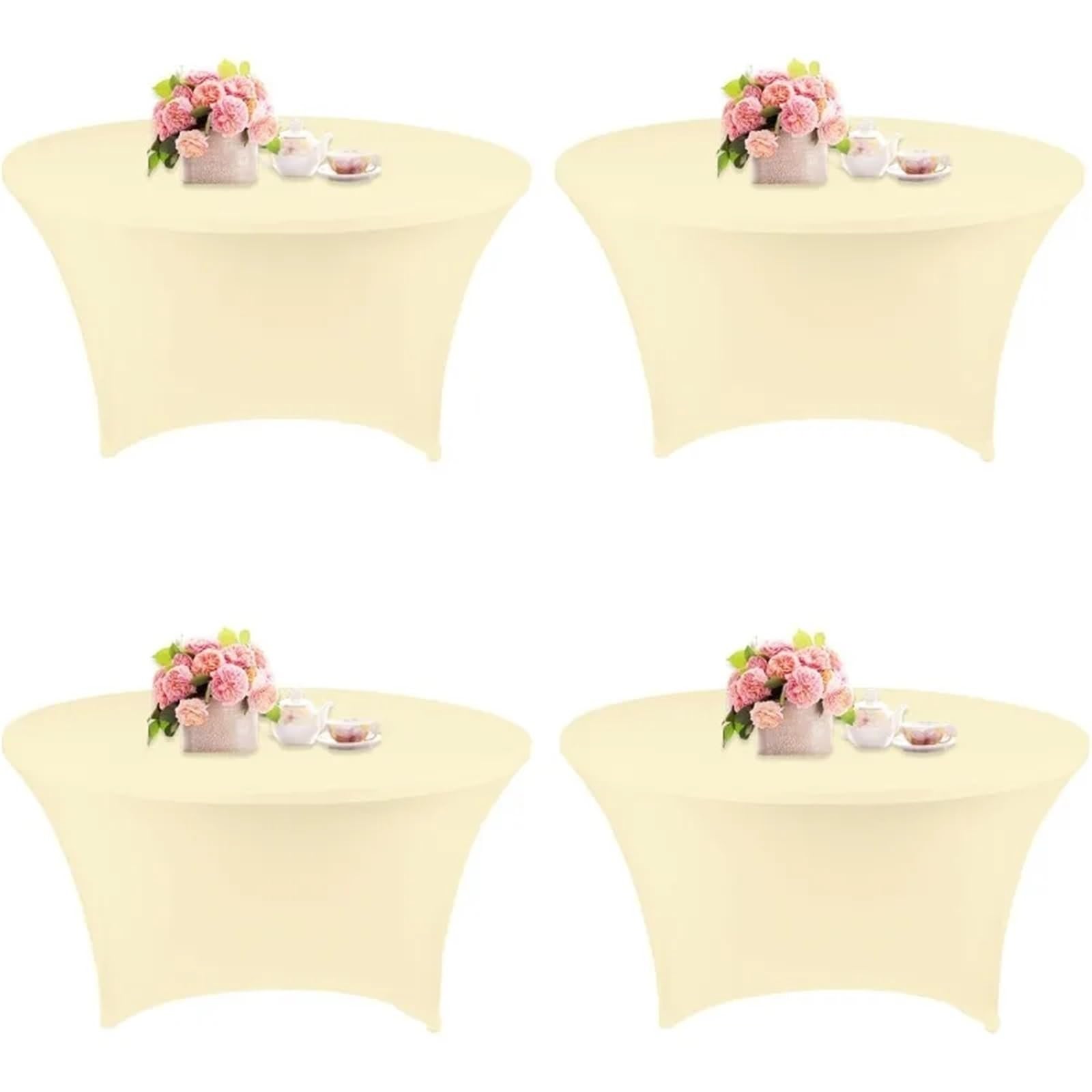 SNGUOQ 4 Pcs 5FT Round Spandex Tablecloth 60 Inch Stretchable Table Cover Washable and Wrinkle Resistant Cloth For Event, Wedding(Beige,5 FT (60 in))