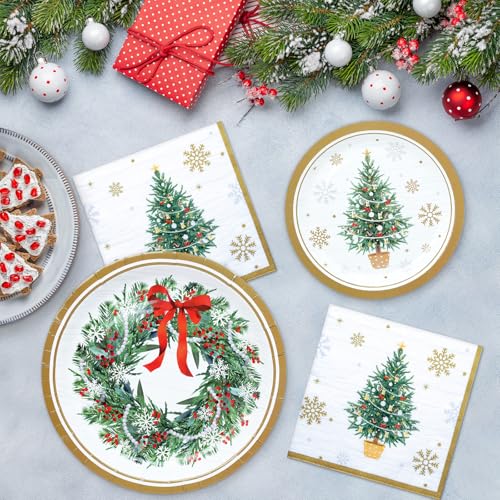 ZVK 150 Christmas Party Paper Plates Set Disposable Dessert Plates Dinner Plates with Napkins – Image 7