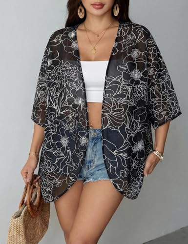 Image of Chunoy Women Floral Beach Wear Cover Up Chiffon Kimono Cardigan Open Front Blouse Beach Resort Wear for Swimwear 2026