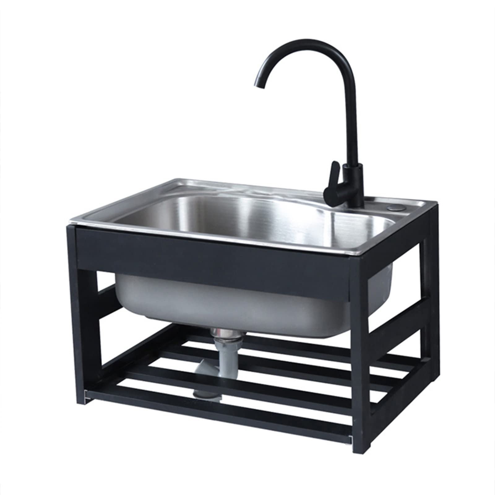 ZQFHSX Wall Mount Kitchen Sinks with Pull-Down Faucet, Stainless Steel Utility Sink Commercial Single Bowl Sink,Outdoor Garage Station,for Laundry/Backyard/Garage, 1 Compartment(53 * 38cm)