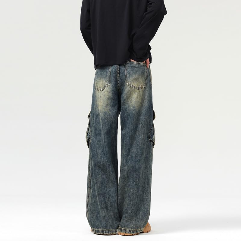 Men's Jeans Printed Spliced Multi-Pocket Summer Denim Trousers4