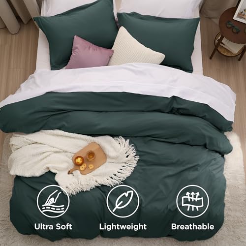 Image of Bedsure Forest Green Duvet Cover Full Size - 3 Pieces Prewashed Extra Soft Cotton-Like Polyester Bedding Set, Includes 1 Duvet Cover 80x90 Inches with Zipper Closure & 2 Pillow Shams, No Comforter