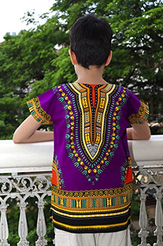 Image of RaanPahMuang Unisex Bright Africa Classic Childrens Dashiki Cotton Shirt Boys Girls