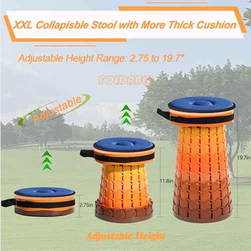 Upgraded XXL Collapsilbe Stool with Cushion,More Sturdy and Height 50cm,D30cm,Portable and Lightweight Adjustable Telescoping Stool for Camping Hiking BBQ Max Loading 1000Ibs - Image 5