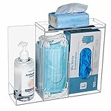 KOEMEHR Masken und Handschuh Spender mit 3 Transparent Fächern, Acryl Wandhalterung Aufbewahrungsbox für Einmalhandschuhe, Hand-Desinfektionsgel, Haarnetz, Schuhabdeckung und Taschentücher-Box