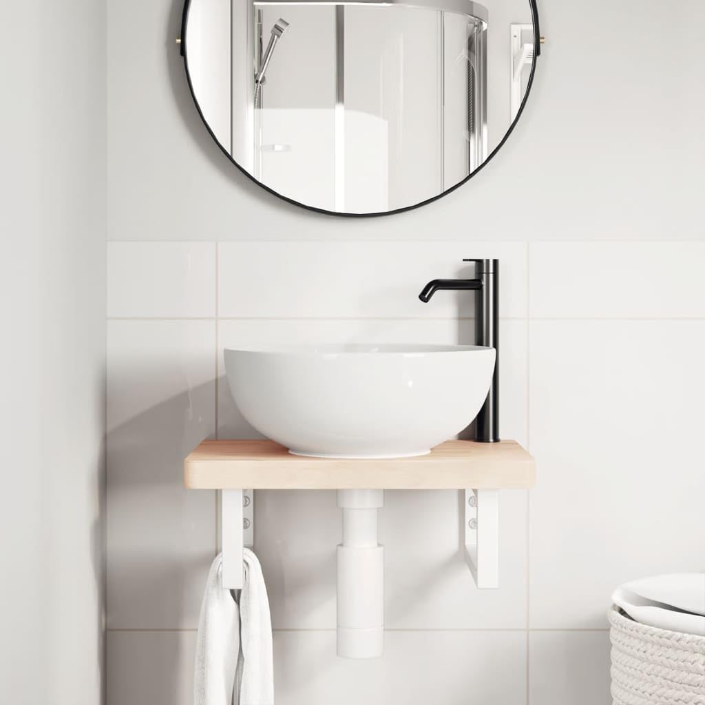 2er Set Regalhalterung für Waschbecken, Rechteckige Stahl Konsole Wandmontage, Stabile Schwerlastträger für Waschtisch Weiß