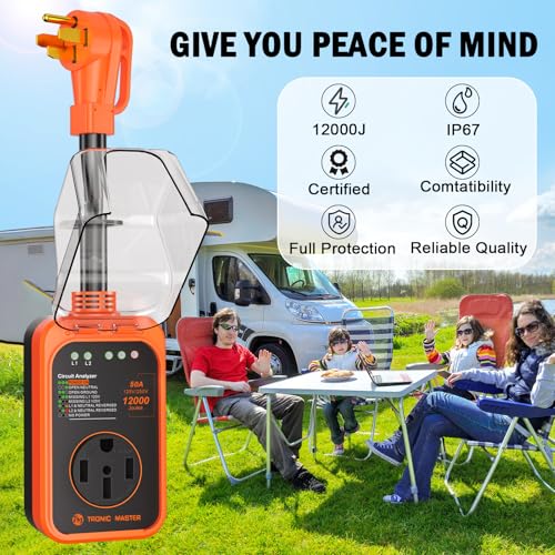 RV Surge Protector 50 Amp - RV Circuit Analyzer Surge 12000 Joules RV Power Surge Protection with Waterproof Cover Safety Certification LED Display RV Adapter Plug for Camper Travel Trailers - Thumbnail 2