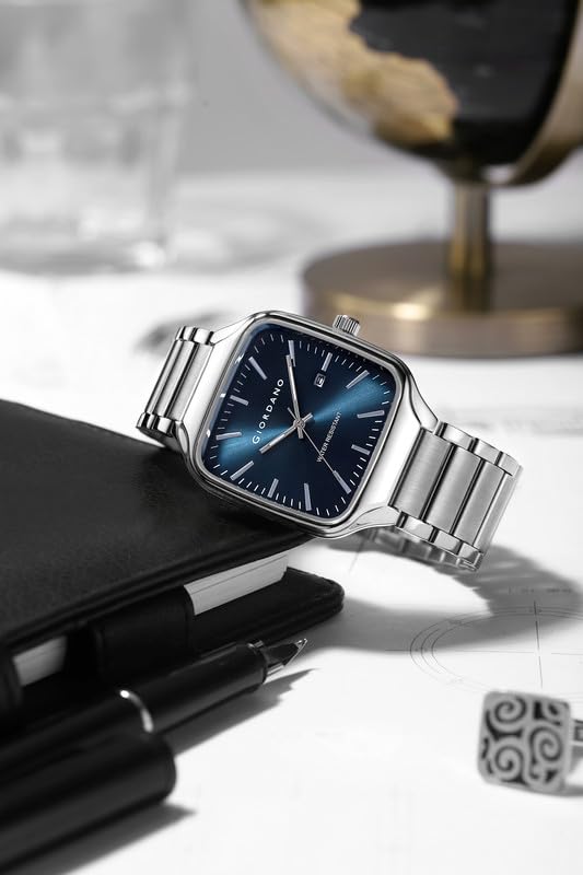 Image of Giordano Analog Watch for Men - Square Dial, Stainless Steel Strap, Date Display, Water Resistant Classic Dress Watch