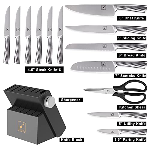Knife Set,imarku Knife Sets for kitchen with block,Premium One-Piece Kitchen Knife Set with Sharpener,High Carbon Stainless Steel Knives Set for Kitchen,Dishwasher Safe,Black, 14PC (I-KB0234BK) - Image 3